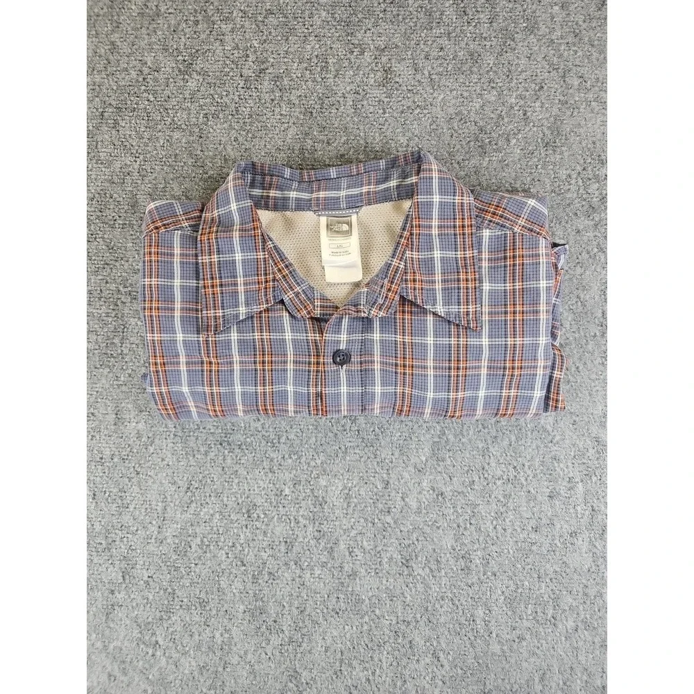 The North Face Long Sleeve Gray Orange Plaid Long Sleeve Shirt Sz L Perfect 1426
